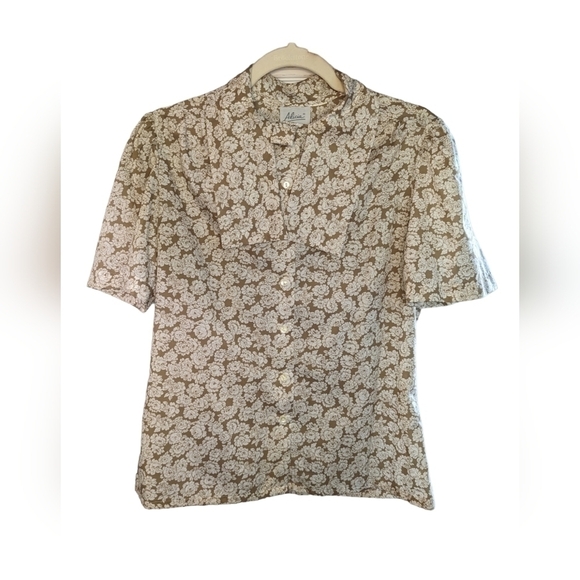 Vintage Alicia Floral Retro Short Sleeve Neck Tie Coquette Girl Blouse Size S - Picture 9 of 9